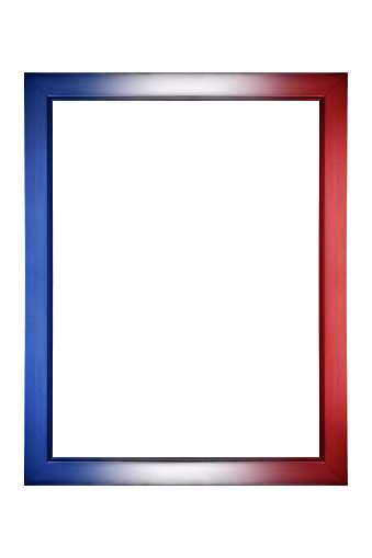 Modern patriotic red white blue background, July 4th 14 photo picture frame, elect president vote, memorial France flag party invite, USA fourth 4 sale poster or labor day photoframe border isolated