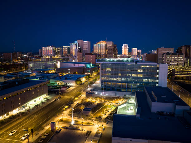 istock Downtown Phoenix, AZ at Nightfall - Aerial 1395029426