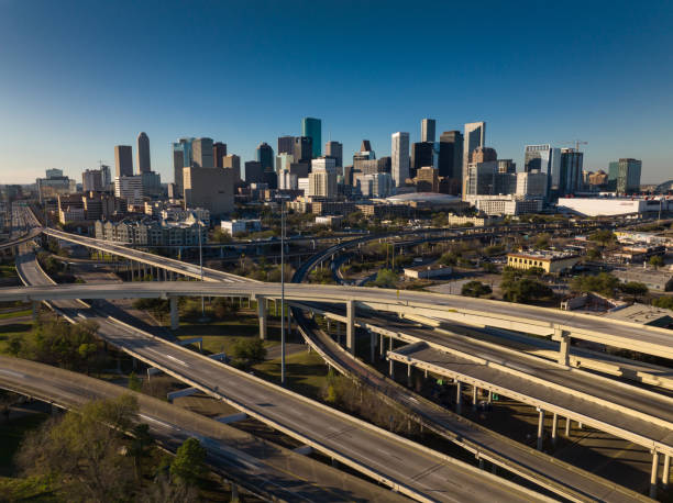 istock Freeway Interchange and Houston Skyline - Aerial Shot 1395029730