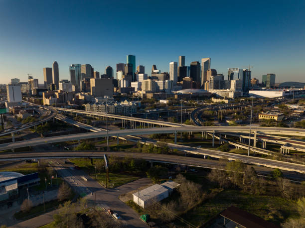 istock Drone Shot of Downtown Houston from Across Freeway Interchange 1395029733