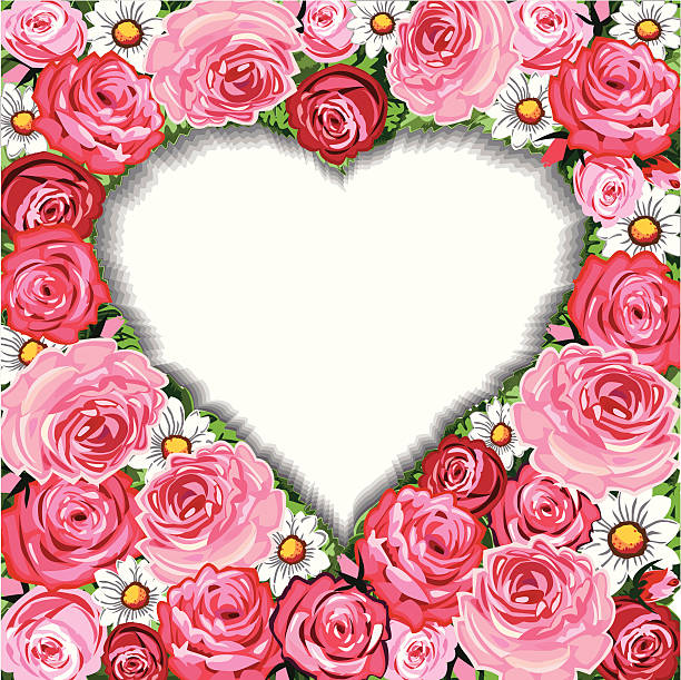 Sfondo di rose e cuore cornice - illustrazione arte vettoriale