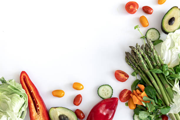 istock Flat lay, vegetables on white background, food and diet concept. 1395031061