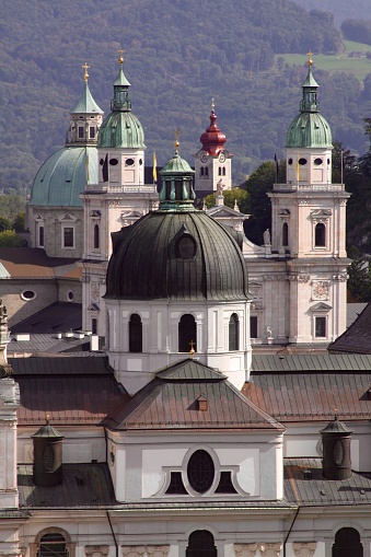 A view with multi church steeples in Salzburg, Austria