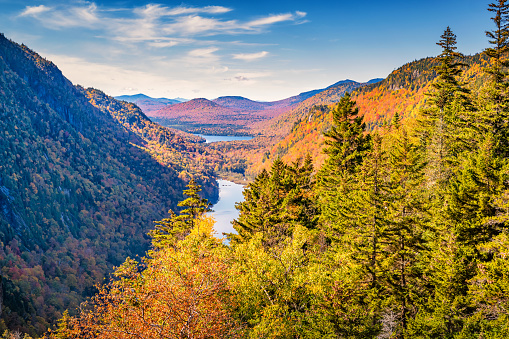 Lower Ausable Lake in the Adirondack Mountains, New York State, USA during Fall colors.