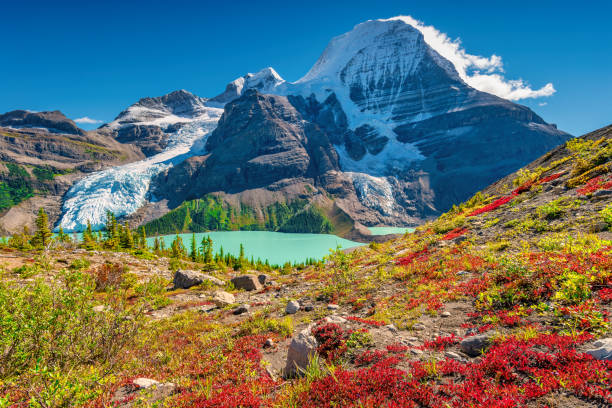 View of Mount Robson from above Berg Lake, Mount Robson Provincial Park, British Columbia, Canadian Rockies.