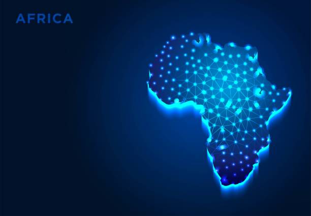 istock Africa Continent in Blue Silhouette, Abstract Low poly Designs, from line and dot wireframe, Vector Illustration 1395045777