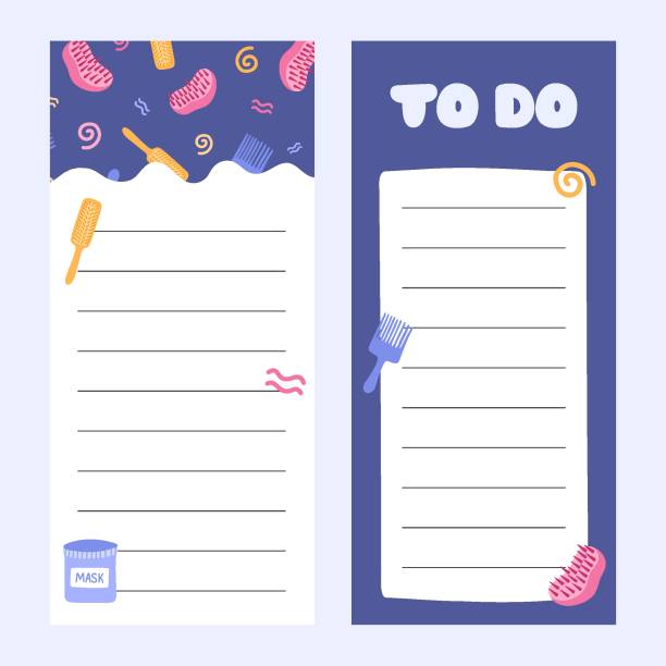 istock Cute scrapbook templates for planner (notes, to do, to buy and other) with colorful illustrations with cosmetic hair products. With printable, editable illustrations. For school, university schedule. 1395045901