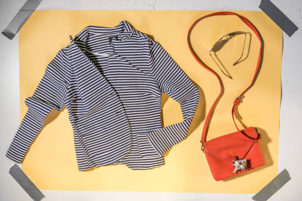 istock blue striped striped women's jacket top view 1395045953
