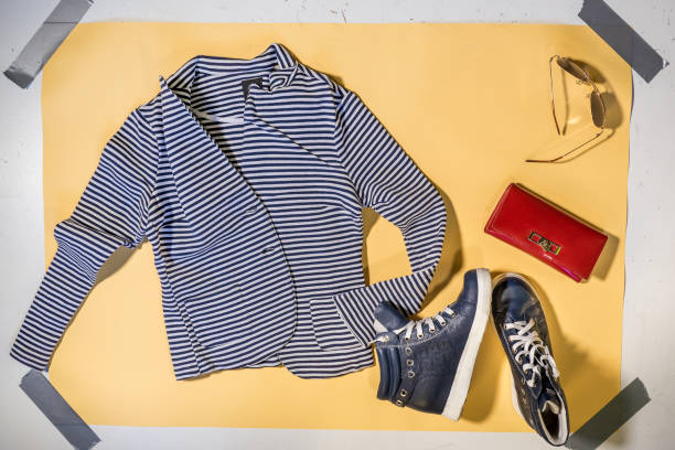 istock blue striped striped women's jacket top view 1395045959