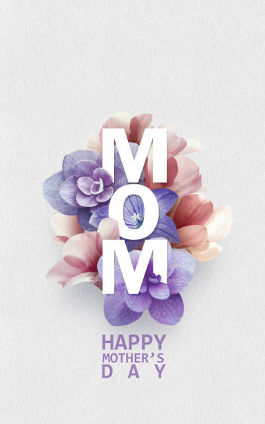 Happy Mother's Day Calligraphy with  blossom flowers background. stock photo