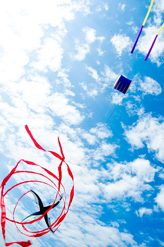 Happy young woman running with a kite on a glade at sunset in summer