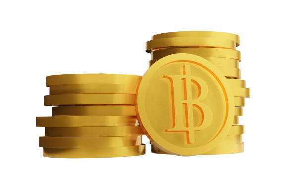 istock baht currency gold coin , 3D rendering 1395054960