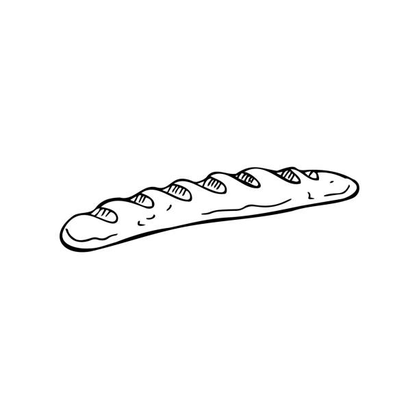 loaf of bread french baguette thin black lines on white background - vector - baguette 幅插畫檔、美工圖案、卡通及圖標