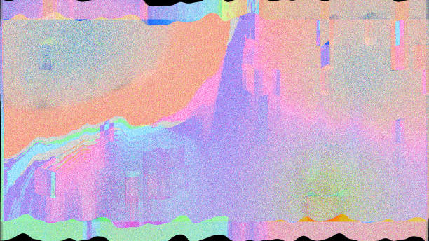 Gradient with noise glitch wallpaper. Multicolored distorted gradient with noise texture, abstract glitch technology bug wallpaper. tv glitch stock illustrations