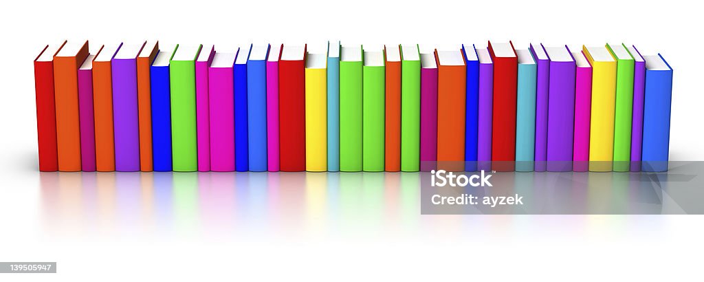 Row of Colourful Books 3D rendered row of colourful books. Book Spine Stock Photo