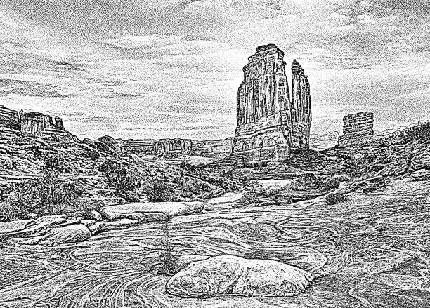 Vector illustration of Arches National Park, Utah. Park Avenue - Rock Formation