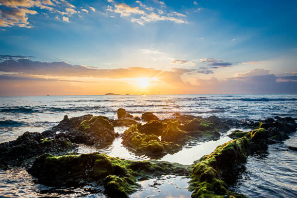 istock sunset landscape on the beach rocks in foreground 1395070893