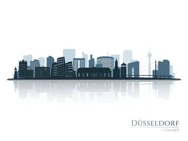DuÌsseldorf 01-10 (Black) Dusseldorf skyline silhouette with reflection. Landscape Dusseldorf, Germany. Vector illustration. düsseldorf stock illustrations