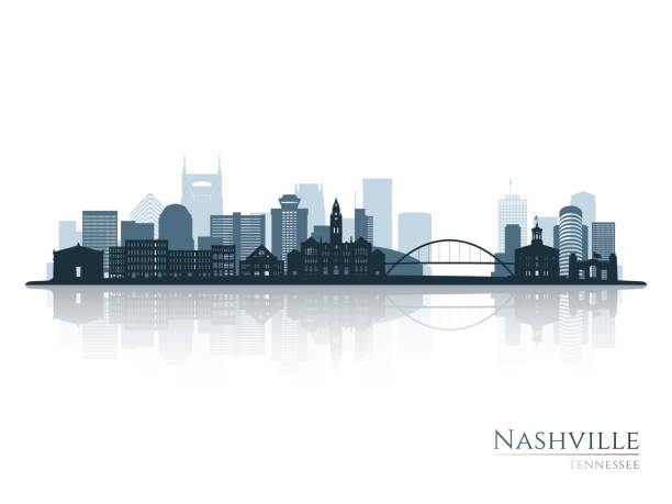 Nashville skyline silhouette with reflection. Landscape Nashville, Tennessee. Vector illustration. Nashville skyline silhouette with reflection. Landscape Nashville, Tennessee. Vector illustration. nashville stock illustrations