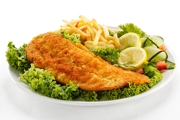 istock Fried cod, French fries and vegetables 139507805
