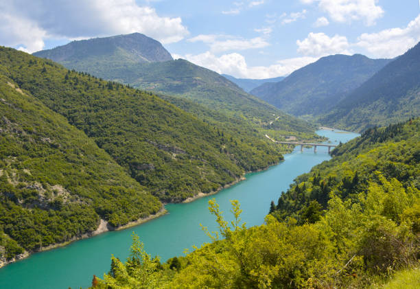 istock Bridge over a technical lake Evinou in the mountains of Greece 1395079408
