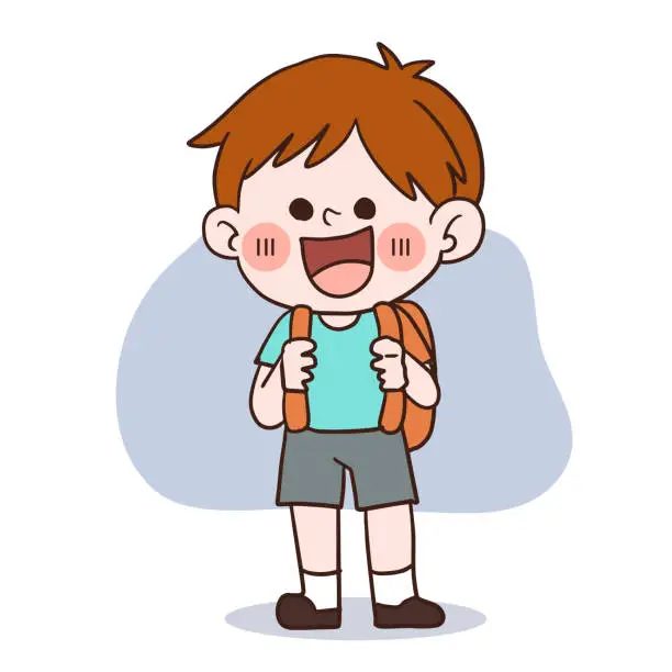 Vector illustration of back to school concept.doodle art.A happy little boy going to school. vector cartoon character