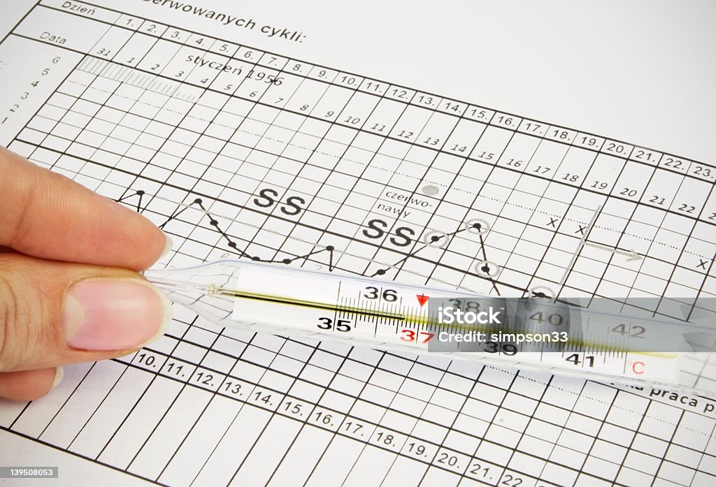 Klinische thermometer auf der Fruchtbarkeit chart - Lizenzfrei Menschliche Fruchtbarkeit Stock-Foto