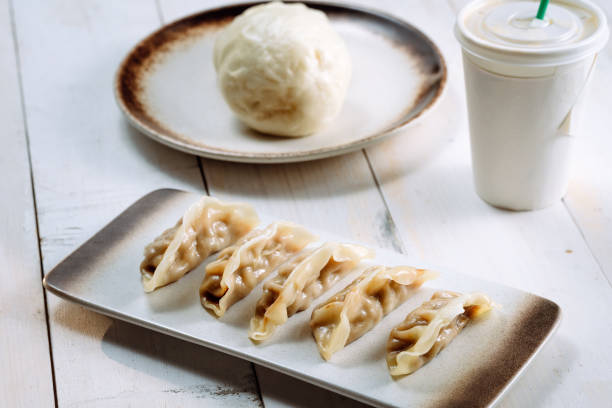 Dumplings, steamed stuffed buns, soybean milk