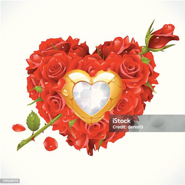 Roses Rouges En Forme De Coeur Et Flèche Vecteurs libres de droits et plus d'images vectorielles de Diamant - Pierre précieuse - Diamant - Pierre précieuse, En forme de losange, Piercing