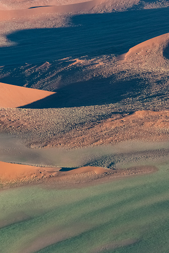 Namibia, aerial view of the Namib desert, wild landscape, panorama in rain season