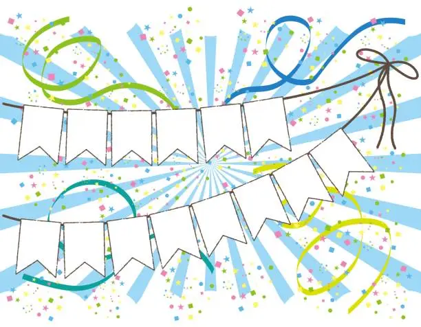 Vector illustration of Illustration of Garland where you can write a message and a blue concentrated line where tape and confetti dance / illustration material (vector illustration)