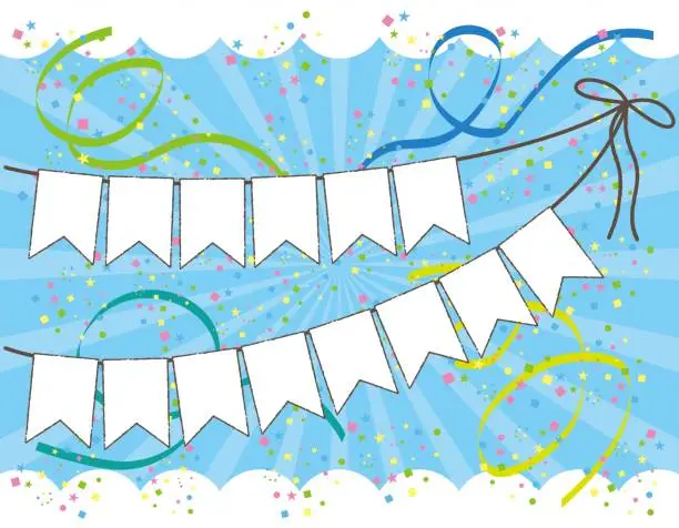 Vector illustration of Illustration of Garland where you can write a message and a blue concentrated line where tape and confetti dance / illustration material (vector illustration)