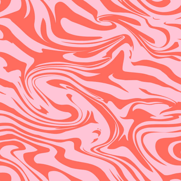 抽象的なピンクのサイケデリックな波が背景を印刷します。1970年代のトリッピーなシームレスなパターン。大理石のアクリルパターン。 - striped pattern curve squiggle点のイラスト素材／クリップアート素材／マンガ素材／アイコン素材