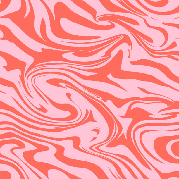 ilustrações de stock, clip art, desenhos animados e ícones de abstract pink psychedelic waves print background. 1970s trippy seamless pattern. marble acrylic pattern. - psicodélico