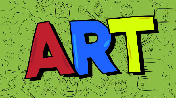 Art. Word written with Children's font. Art. Word written with Children's font in cartoon style. kindergarten portfolio stock illustrations