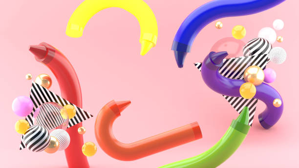 istock Bend crayon among the colorful balls on the pink background.-3d rendering. 1395087825