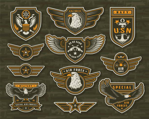 ヴィンテージ軍の印とバッジ - marines patch insignia military点のイラスト素材／クリップアート素材／マンガ素材／アイコン素材