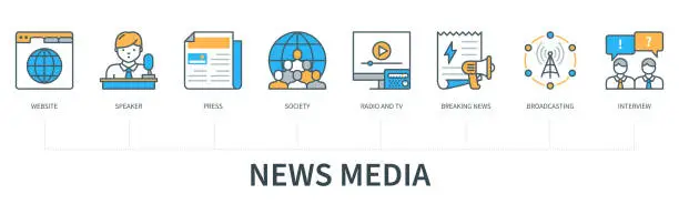 Vector illustration of News media infographics in minimal flat line style