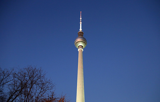 TV tower known as Fernsehturm in Alexanderplatz in centrum of Berlin, Germany