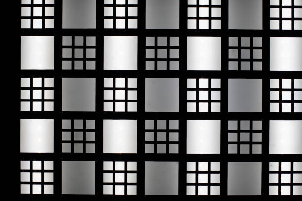 Lamp in ceiling. Texture of lamp in elevator. Transition from lines.