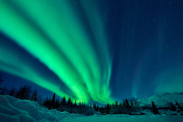 зеленое северное сияние, аляска, сша - natural phenomenon стоковые фото и изображения