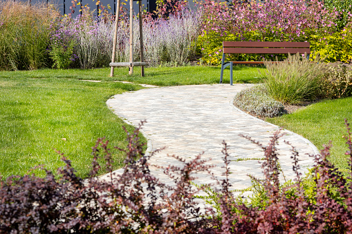 Wet stone garden path