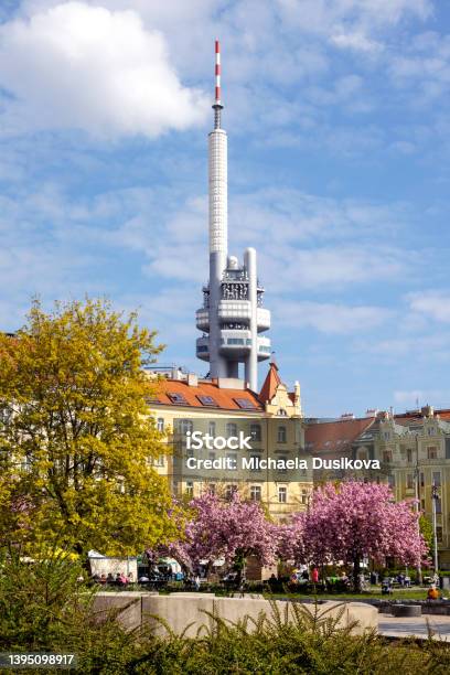 Zizkov Television Tower Jiri Z Podebrad Square Vinohrady District Prague Czech Republic Stock Photo - Download Image Now