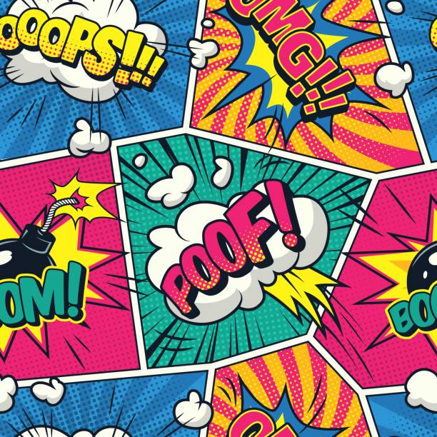 comic buntes, nahtloses muster - comic book cartoon poof exploding stock-grafiken, -clipart, -cartoons und -symbole