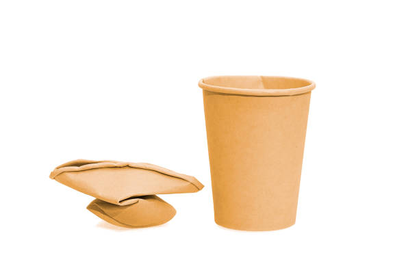 Crumpled eco coffee  paper  cup isolated on white background.