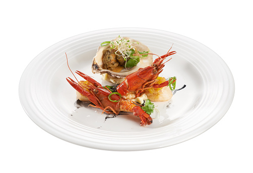 Fine dine seafood dish serving lobster and clam