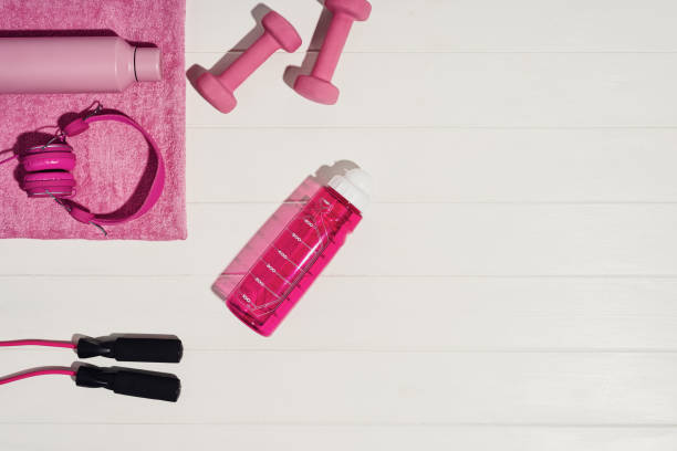 istock Fitness or exercising at home concept, top view with copy space background 1395108563