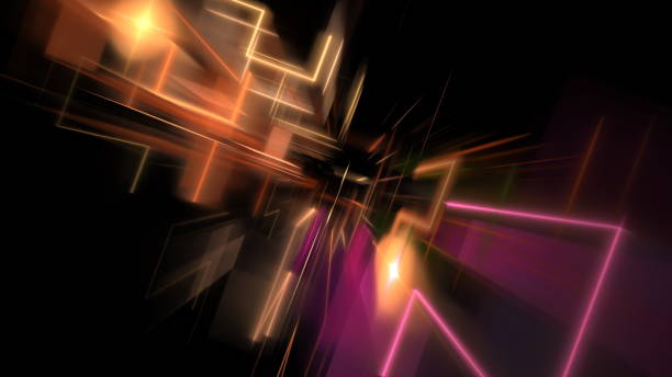 istock Digital interior building Hi tech Abstract data center server tonel. Business technology blurred Polygonal geometric digital cyberpunk space, color light. 3D render 1395108938