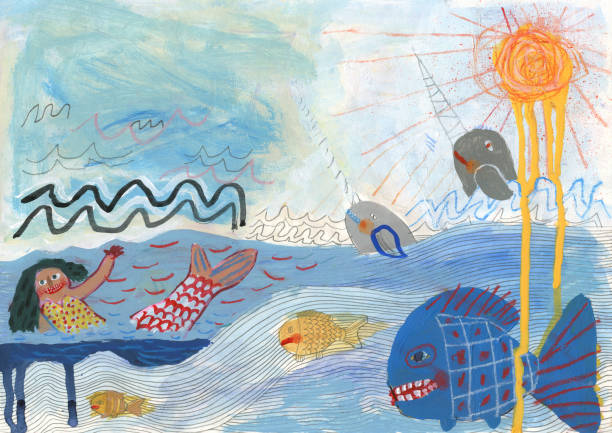 istock Fish, narwhales and a mermaid swimming in the sea 1395109586