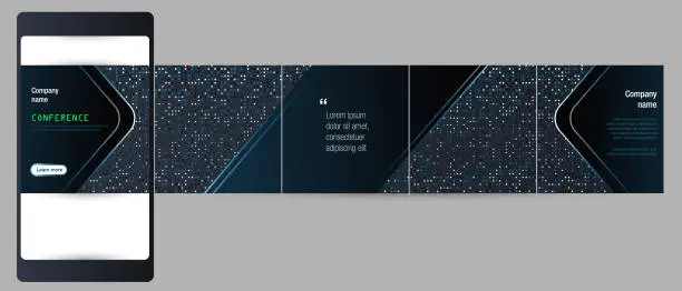 Vector illustration of Instagram social media carousel post background template for business management, information technology, data processing content. vector dark blue and black luxury layout with copy space